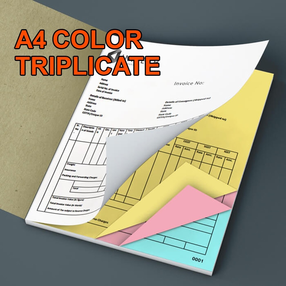 A4 NCR CARBONLESS BOOKS - COLOR - TRIPLICATE